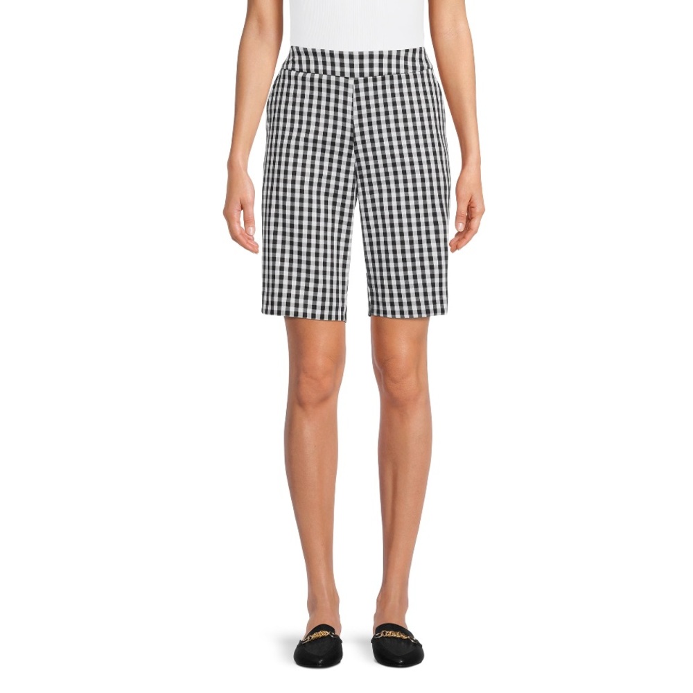 Time and Tru Womens Black Gingham Checked Casual Pull On Bermuda Shorts Size XL